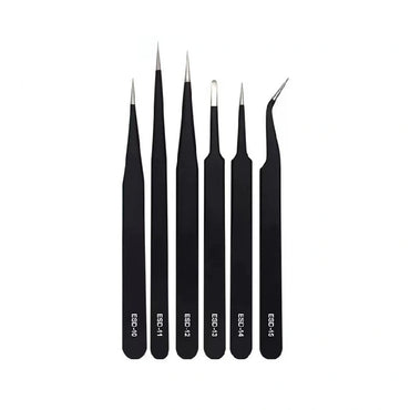 ESD (10-15) Safe Anti-Static Anti-Magnetic Tweezers for Electronics (6 pieces set)