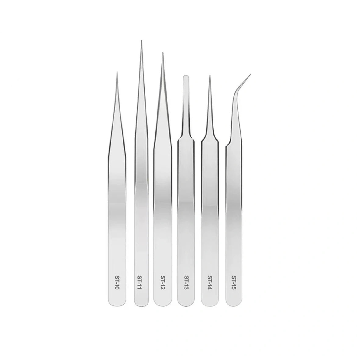 ST (10-15) Anti-Magnetic Stainless steel High Precision Tweezers for Electronics (6 pieces set)