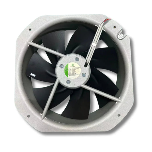 GW280H2C-L02 220V AC industrial cooling fan, die-cast aluminium frame with metal blades, front view.