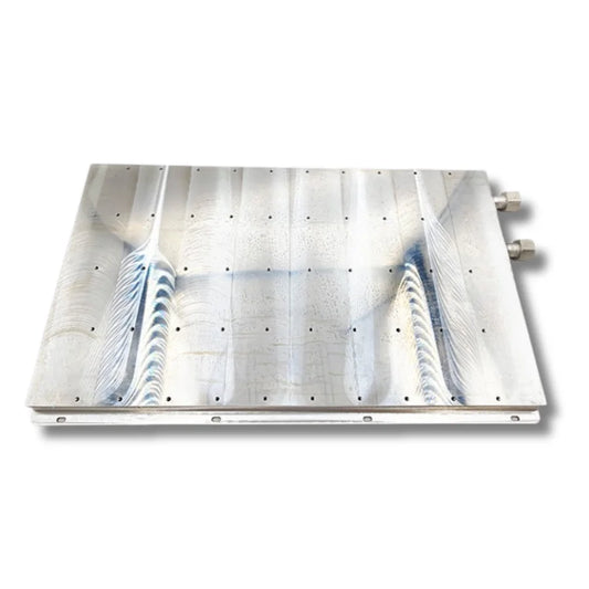Coolant inlet and outlet fittings on the Whatsminer M63S Hydro cooling plate.