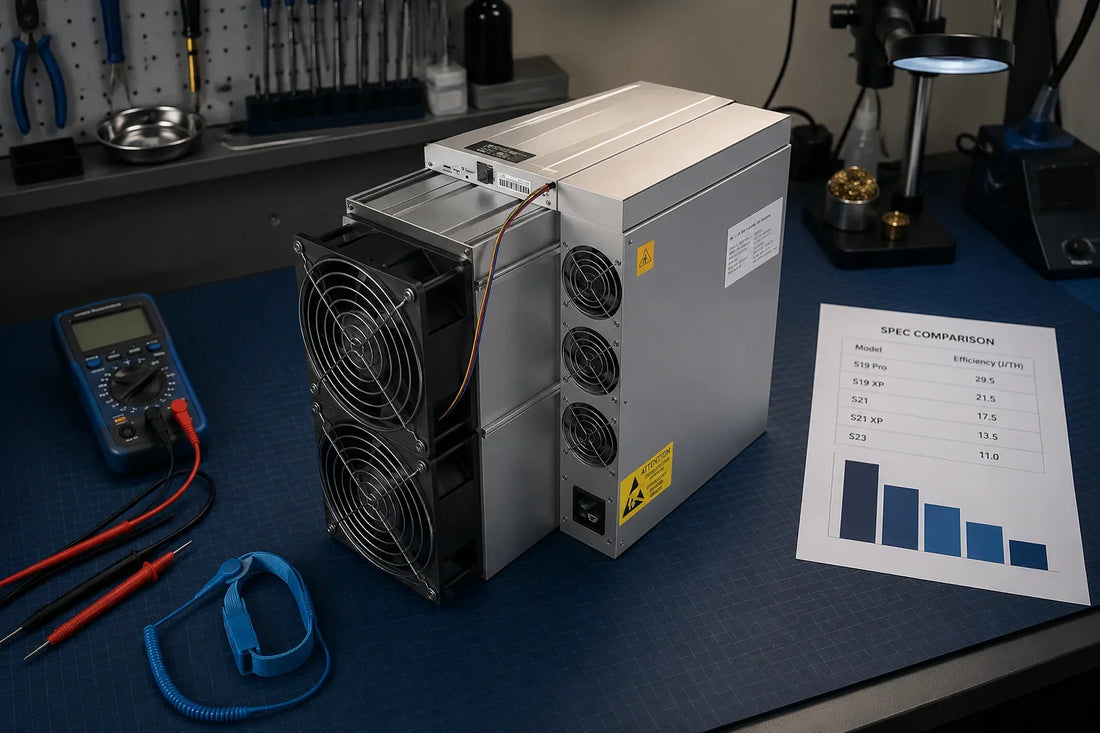 Antminer S23 hashboard showing the BM1373CC BGA chip signal chain, hydro cooling fitting.