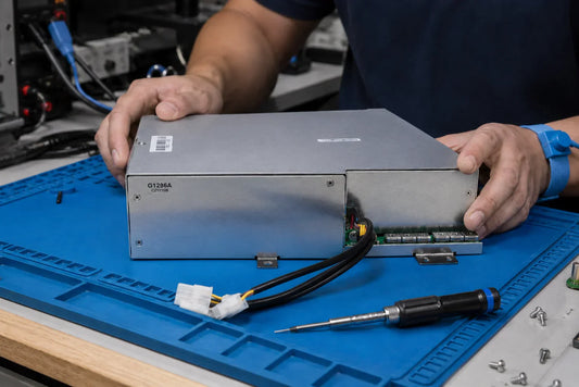 Innosilicon G1286 PSU with UCC28070APWR PFC controller and FAN3224T gate driver on professional repair workbench — repair guide
