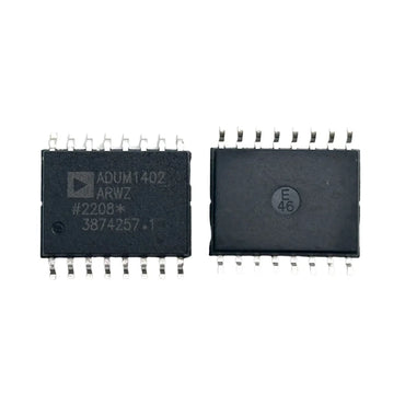 Front and back view of ADUM1402ARWZ-RL Digital Isolator 16-SOIC