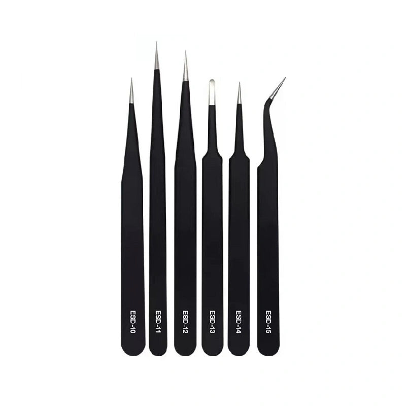 ESD (10-15) Safe Anti-Static Anti-Magnetic Tweezers for Electronics (6 pieces set)