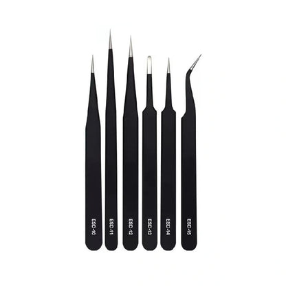 ESD (10-15) Safe Anti-Static Anti-Magnetic Tweezers for Electronics (6 pieces set)