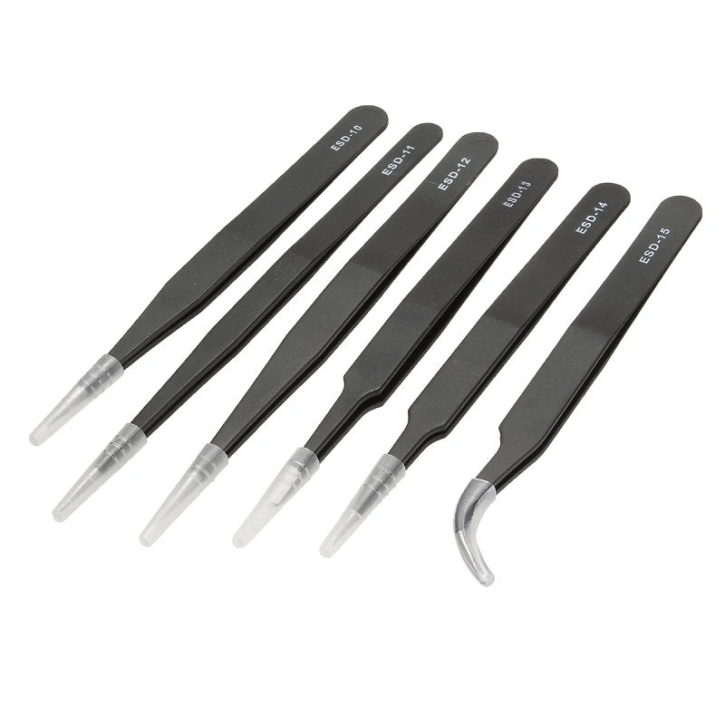 ESD (10-15) Safe Anti-Static Anti-Magnetic Tweezers for Electronics (6 pieces set)