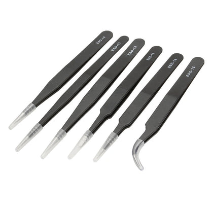 ESD (10-15) Safe Anti-Static Anti-Magnetic Tweezers for Electronics (6 pieces set)