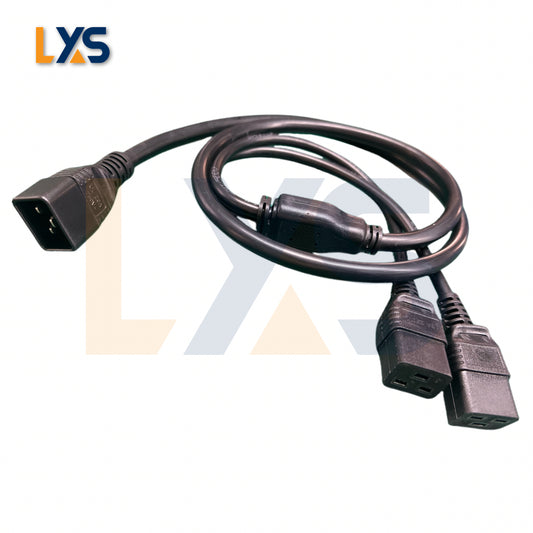 ElphaPex DG1 DG1+ ASIC Miner AC Power Cord: IEC C20 to 2 x C19 Splitter Cable to PDU Power Distribution Unit