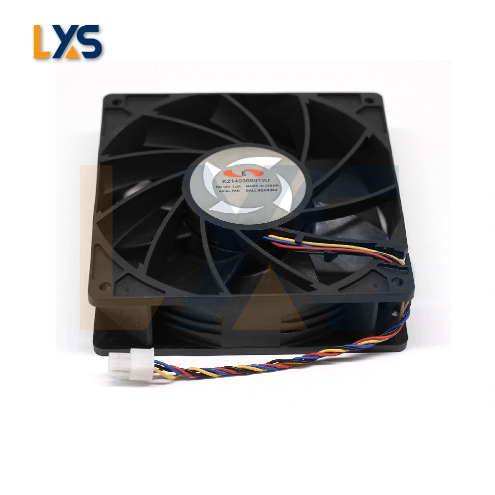 KZ14038B012U 12V 7.2A 14cm Fan. This high-quality cooling fan is designed to effectively dissipate heat by drawing in air from the front and expelling it from the back.
