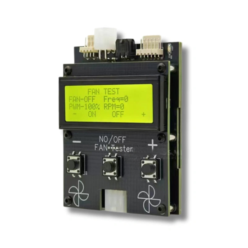 Fan tester device with digital display on a white background