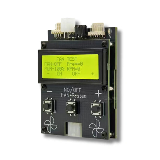 Fan tester device with digital display on a white background