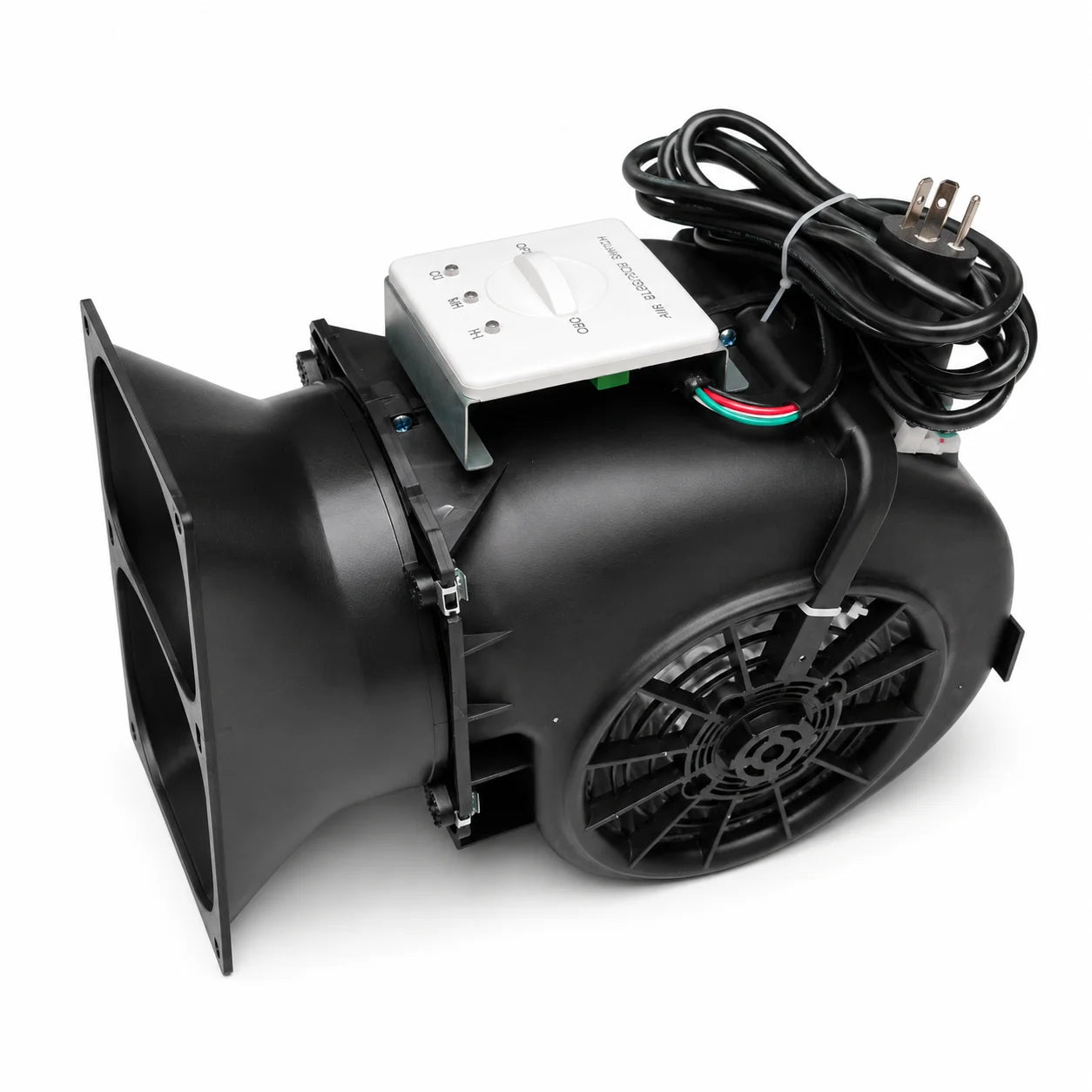 Black Mini Standard compact silencer with AC motor and speed switch for Antminer, 300W or 400W.
