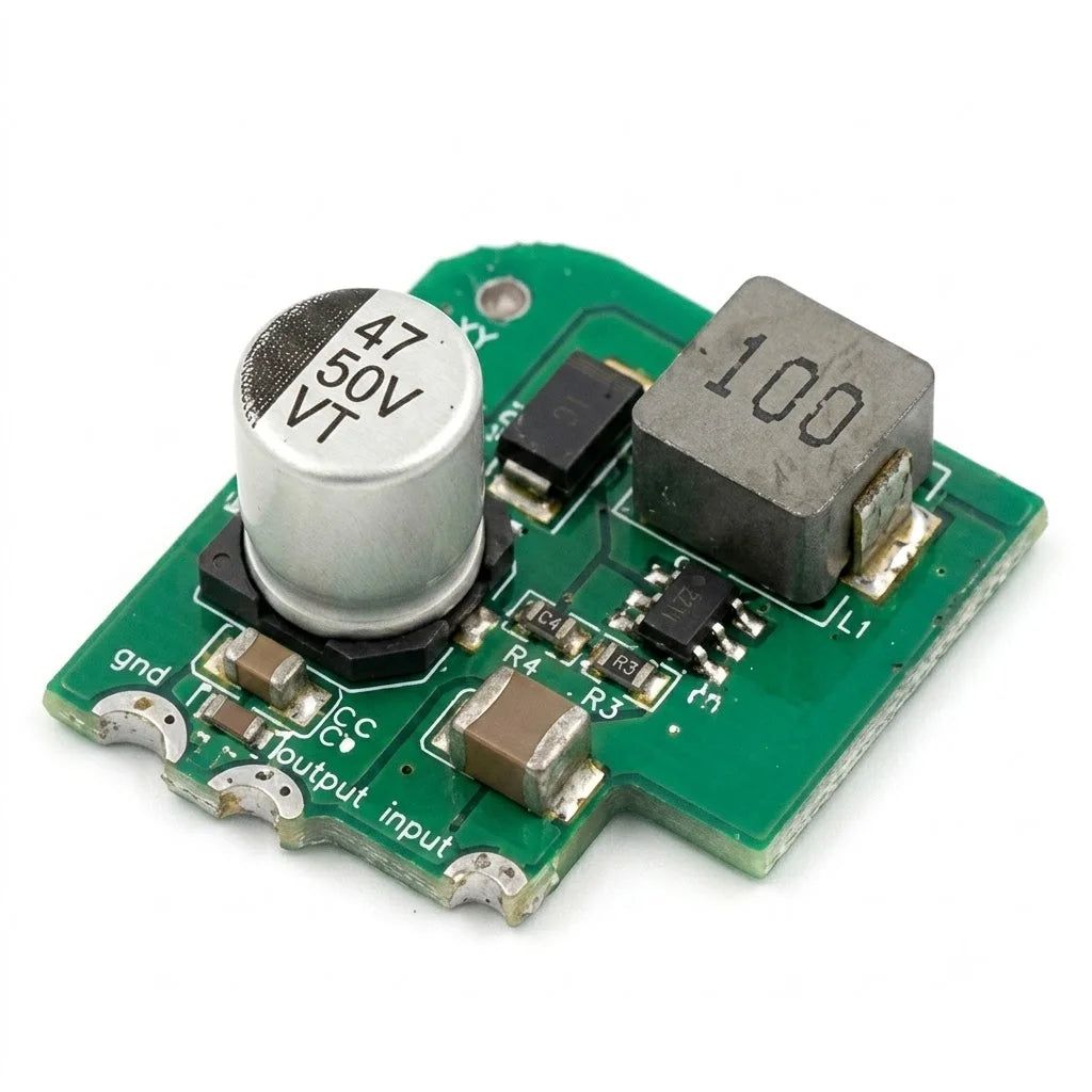 Antminer S19 XP 18V booster module soldered onto the hashboard to restore the failed boost circuit