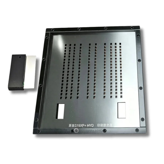 Antminer S19XP+ Hydro thermal paste stencil in stainless steel, flat front view showing precision-etched chip apertures.