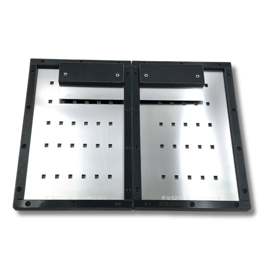 Antminer S21+ thermal grease steel mesh stencil 3-layer Full Kit (left, right, BOT) for hashboard silicone application.