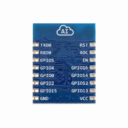 ESP-07 ESP8266 WiFi module front view showing ceramic antenna and PCB layout