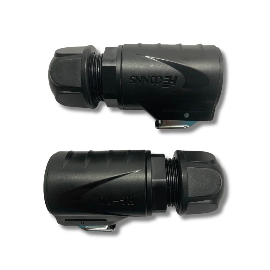 Close-up of HG-20 aviation plug locking collar and threaded coupling, vibration-resistant secure-fit mechanism for hydro PSU duty.