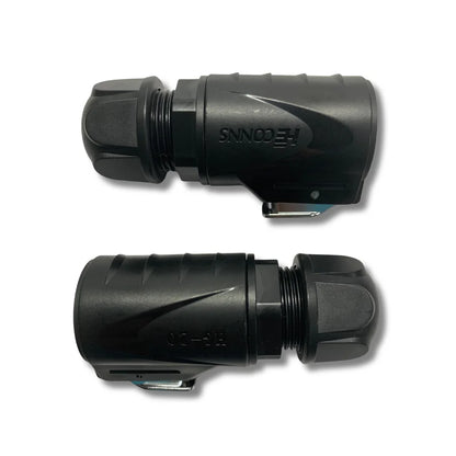 Close-up of HG-20 aviation plug locking collar and threaded coupling, vibration-resistant secure-fit mechanism for hydro PSU duty.