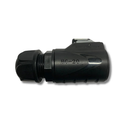 HG-20 4-pin aviation power connector for Bitmain APW11 and APW12 hydro PSU, front view.