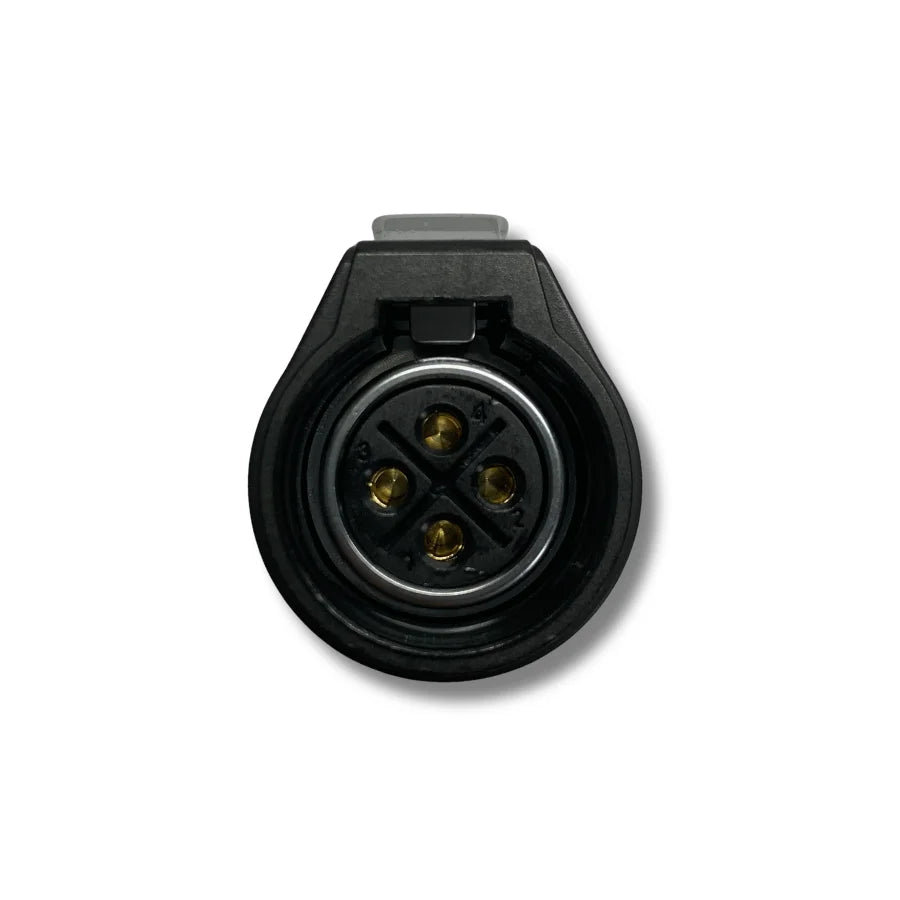 HG-20 generic aviation connector next to LP-20 branded version, same 20 mm housing and 4-pin layout for APW11 / APW12 fit.
