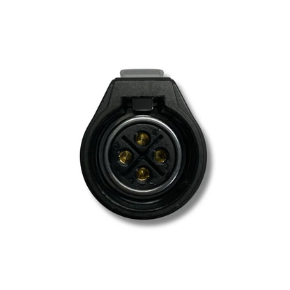 HG-20 generic aviation connector next to LP-20 branded version, same 20 mm housing and 4-pin layout for APW11 / APW12 fit.