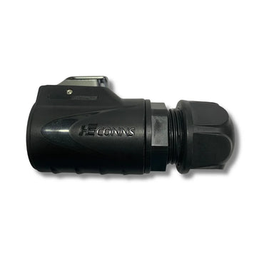 HG-20 4-pin aviation plug pinout and contact detail, 20 A / 500 VAC rating for high-current hydro PSU connection.