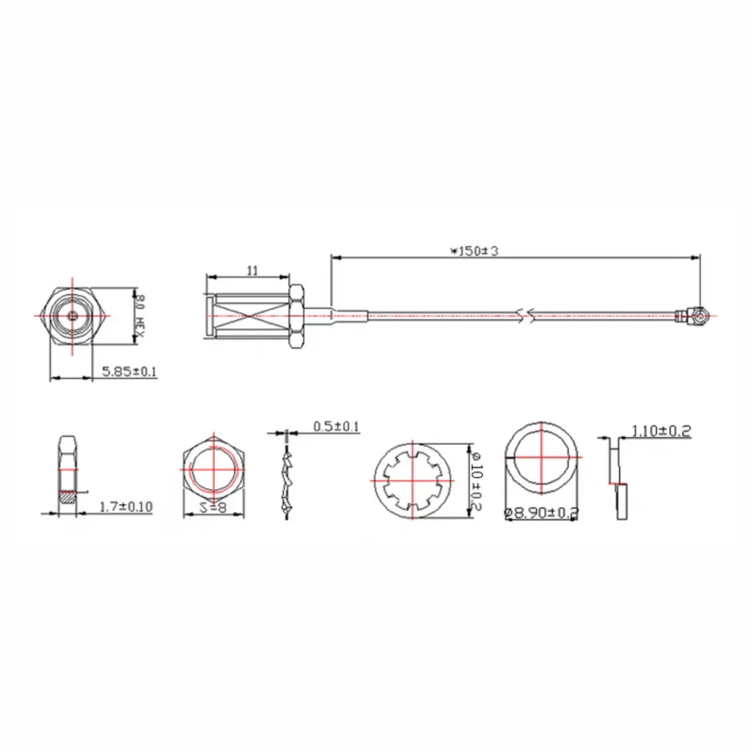 SMA to IPEX antenna cable connected to wireless communication module
