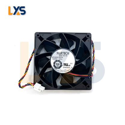 Close-up of MARTECH 12V 4.5A 7000RPM cooling fan for Antminer L9, S19kPro, S21, and KS5Pro