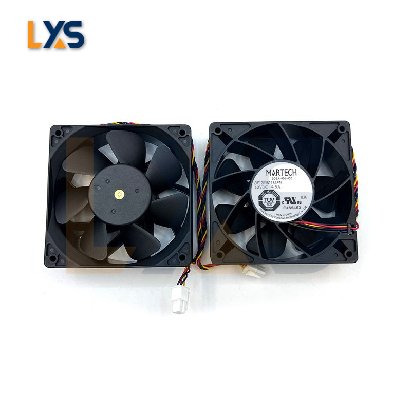 MARTECH 12V 4.5A cooling fan packaging and connector types for Antminer S19kPro, L9, S21, and KS5Pro