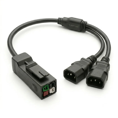 1.5m P13 to 2x C14 splitter cable routing power across a dense Antminer S19 S21 hydro mining rack