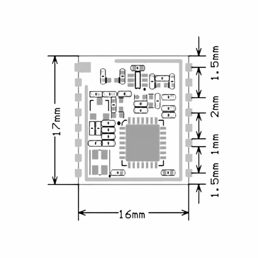 Ra-01H LoRa module dimensions 17x16x3.2mm SMD-16 package
