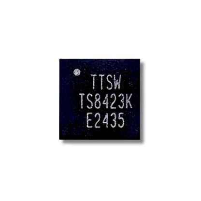 TS8423K 16-QFN 3×3 mm package close-up with 50 Ω pin arrangement for broadband RF signal switching.