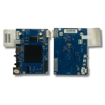 Close-up of Whatsminer CB6 V10 control board connectors and ports for hashboard and PSU signal links.