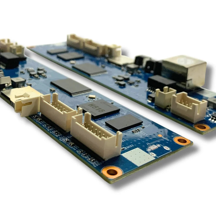 Close-up of Whatsminer CB6 V7 immersion motherboard connectors and headers for hashboard signal links