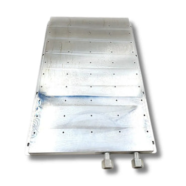 Whatsminer M63S Hydro water cooling plate front view showing high-density microchannel heatsink surface.