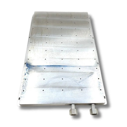 Whatsminer M63S Hydro water cooling plate front view showing high-density microchannel heatsink surface.