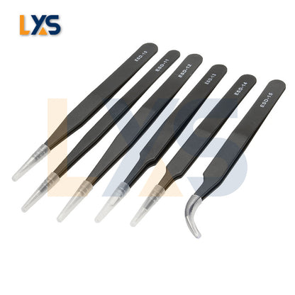 ESD (10-15) Safe Anti-Static Anti-Magnetic Tweezers for Electronics (6 pieces set)