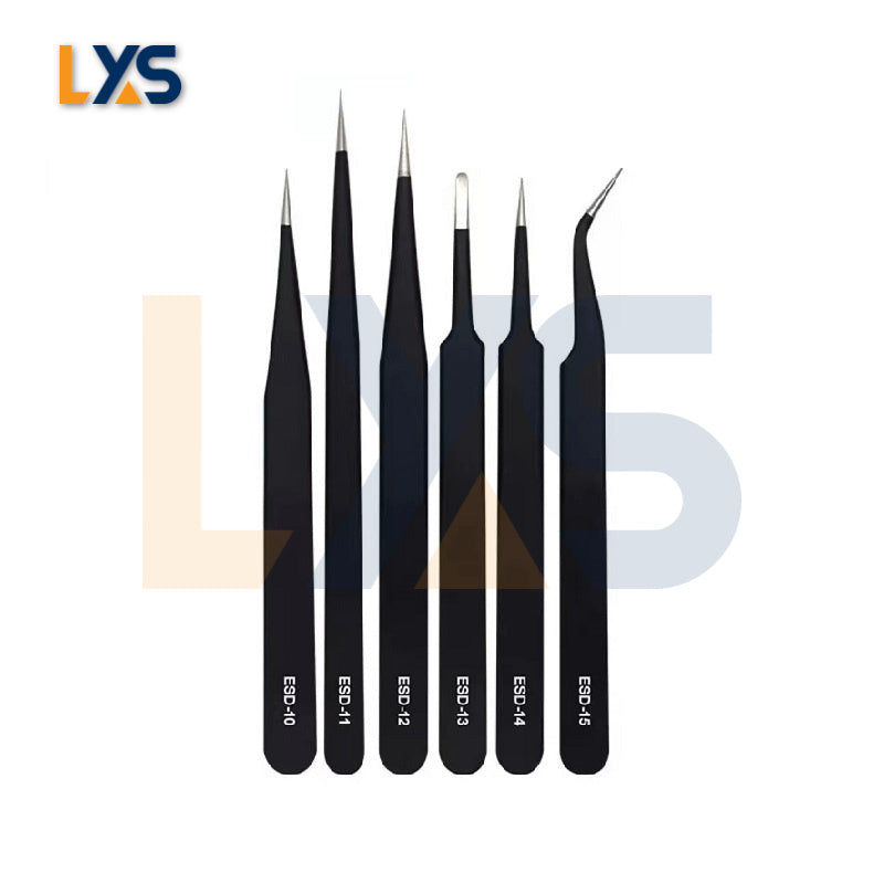 ESD (10-15) Safe Anti-Static Anti-Magnetic Tweezers for Electronics (6 pieces set)